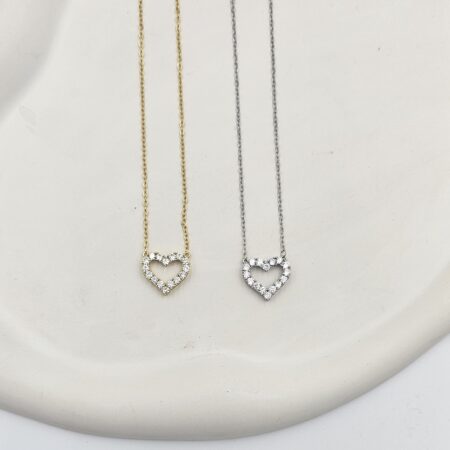 Κολιέ καρδιά με ζιργκόν ανοξείδωτο ατσάλι  επιπλατινωμένο και επιχρυσωμένο k34