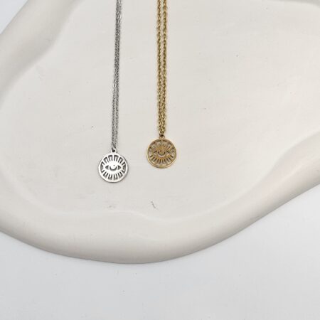 Κολιέ ανοξείδωτο ατσάλι μάτι σε κύκλο επιπλατινωμένο και επιχρυσωμένο k37