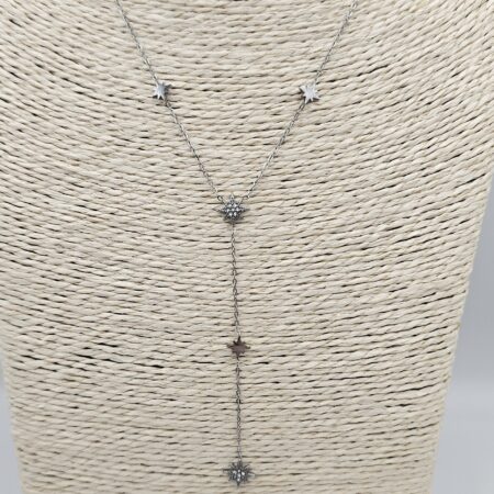 Κολιέ γραβάτα αστέρια με στρας ανοξείδωτο ατσάλι επιπλατινωμένο k142