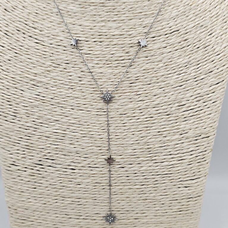 Κολιέ γραβάτα αστέρια με στρας ανοξείδωτο ατσάλι επιπλατινωμένο k142