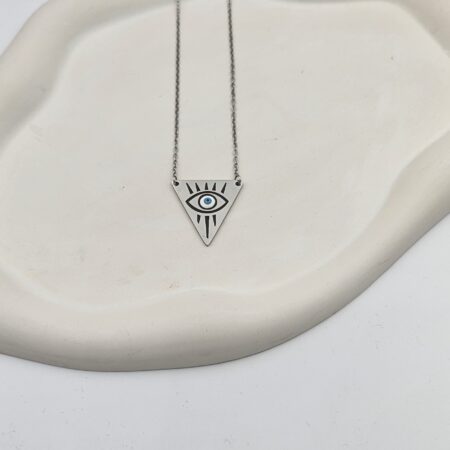 Κολιέ ανοξείδωτο ατσάλι τρίγωνο μάτι επιπλατινωμένο k44