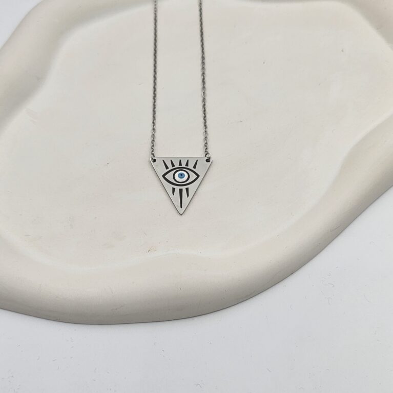 Κολιέ ανοξείδωτο ατσάλι τρίγωνο μάτι επιπλατινωμένο k44