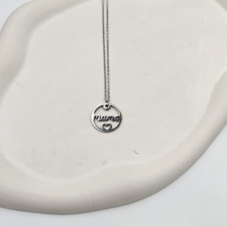 Κολιέ ανοξείδωτο ατσάλι "Μαμά" σε κύκλο επιπλατινωμένο k40