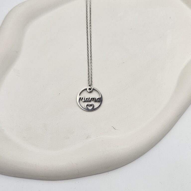 Κολιέ ανοξείδωτο ατσάλι "Μαμά" σε κύκλο επιπλατινωμένο k40