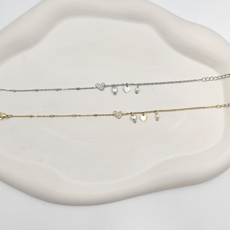 Bραχιόλι με καρδιές και πέρλες ανοξείδωτο ατσάλι επιπλατινωμένο και επιχρυσωμένο v107