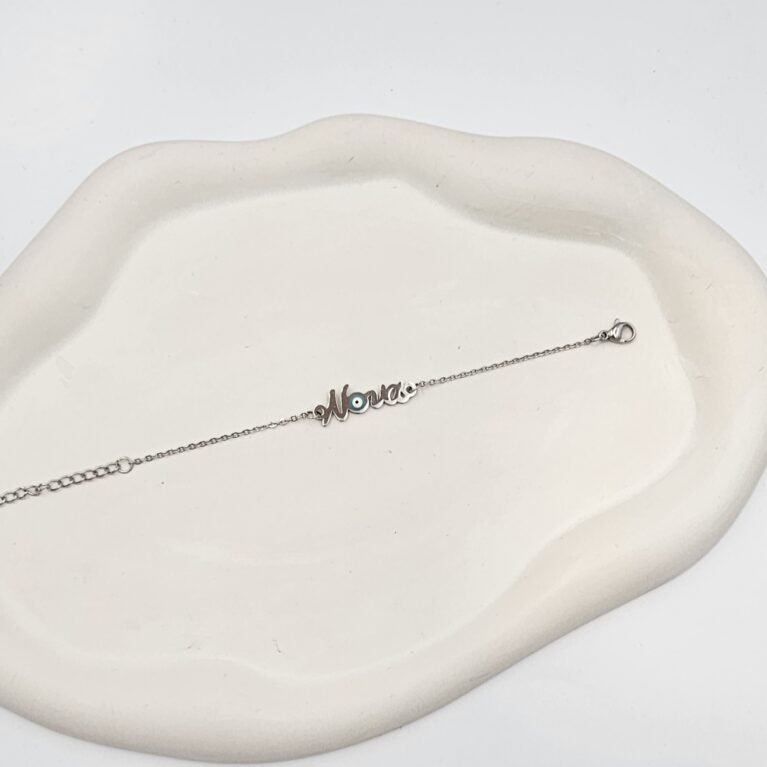 Βραχιόλι ανοξείδωτο ατσάλι "Νονά" και μάτι από σμάλτο επιπλατινωμένο και επιχρυσωμένο v24