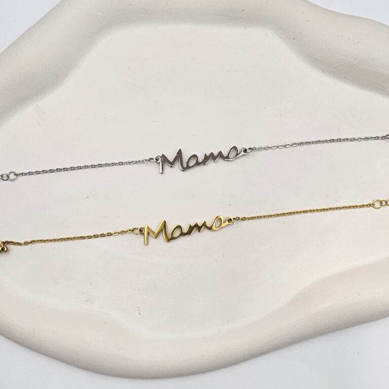 Βραχιόλι ανοξείδωτο ατσάλι "Μαμά" επιπλατινωμένο και επιχρυσωμένο v23