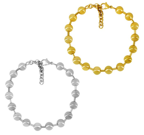 Βραχιόλι ανοξείδωτο ατσάλι μεγάλες μπίλιες επιπλατινωμένο και επιχρυσωμένο v07