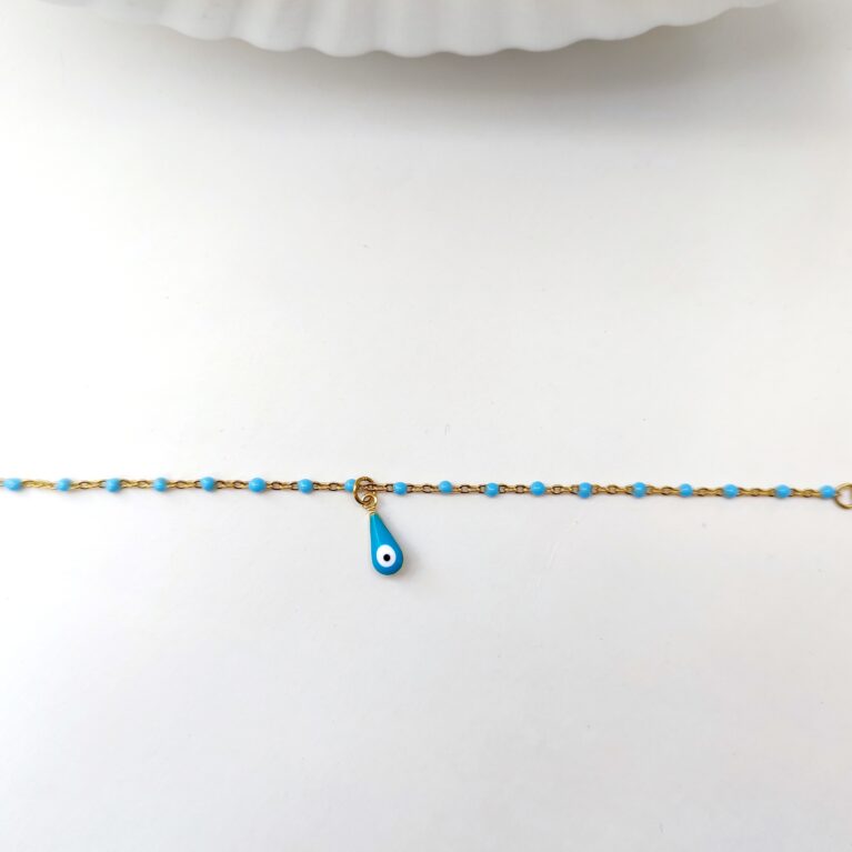 Βραχιόλι ανοξείδωτο ατσάλι με σμάλτο και σταγόνα μάτι επιχρυσωμένο v22