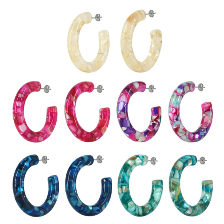 Σκουλαρίκι ρητίνης κρίκος με τσιπς κοχυλιού 35x38mm sk13