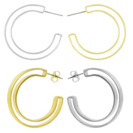 Σκουλαρίκι ορείχαλκος κρίκος 34x5mm επιπλατινωμένο και επιχρυσωμένο sk23