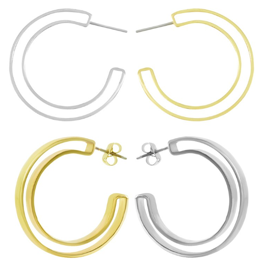 Σκουλαρίκι ορείχαλκος κρίκος 34x5mm επιπλατινωμένο και επιχρυσωμένο sk23