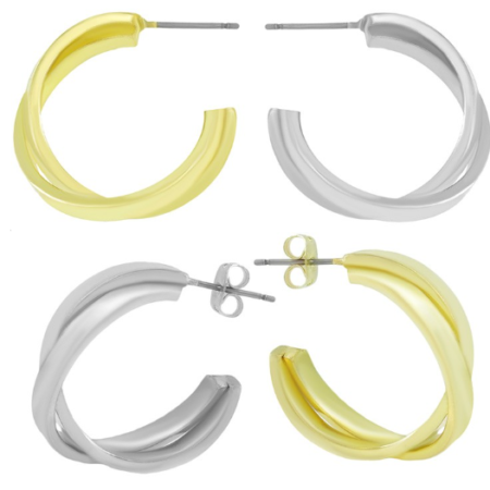 Σκουλαρίκι ορείχαλκος κρίκος 26x10mm επιπλατινωμένο και επιχρυσωμένο sk24