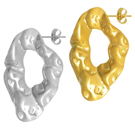 Σκουλαρίκι ανοξείδωτο ατσάλι οβάλ σφυρήλατο 25x29.2mm επιπλατινωμένο και επιχρυσωμένο sk35