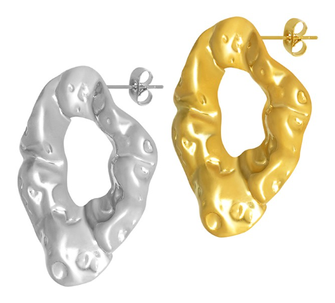 Σκουλαρίκι ανοξείδωτο ατσάλι οβάλ σφυρήλατο 25x29.2mm επιπλατινωμένο και επιχρυσωμένο sk35