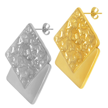 Σκουλαρίκι ανοξείδωτο ατσάλι σφυρήλατο 30.3x37.3mm επιπλατινωμένο και επιχρυσωμένο sk36