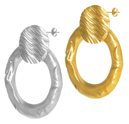 Σκουλαρίκι ανοξείδωτο ατσάλι κύκλος σφυρήλατο 43x60mm επιπλατινωμένο και επιχρυσωμένο sk37