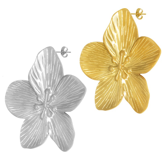 Σκουλαρίκι ανοξείδωτο ατσάλι λουλούδι 50x51.3mm επιπλατινωμένο και επιχρυσωμένο sk38