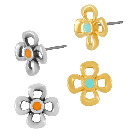 Σκουλαρίκι ορείχαλκος λουλούδι με σμάλτο 11mm sk40