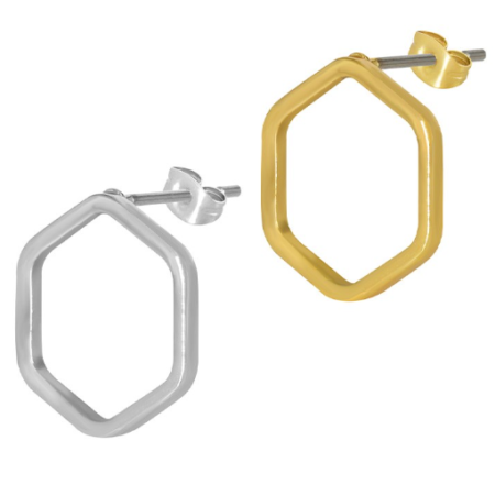 Σκουλαρίκι ορείχαλκος εξάγωνο 13mm επιπλατινωμένο και επιχρυσωμένο sk43
