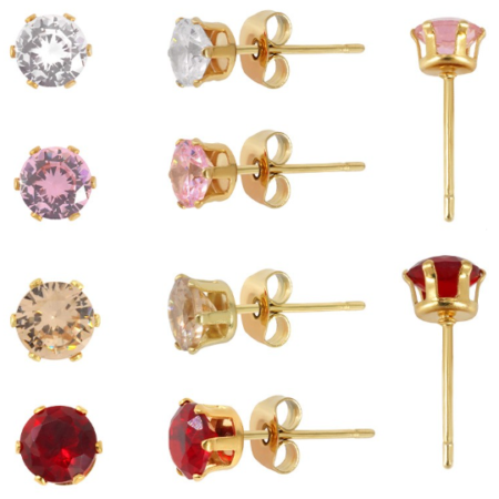 Σκουλαρίκι ανοξείδωτο ατσάλι με στρας κύκλος 6.7mm επιχρυσωμένο sk44