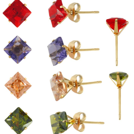 Σκουλαρίκι ανοξείδωτο ατσάλι με στρας ρόμβος 6.7mm επιχρυσωμένο sk45