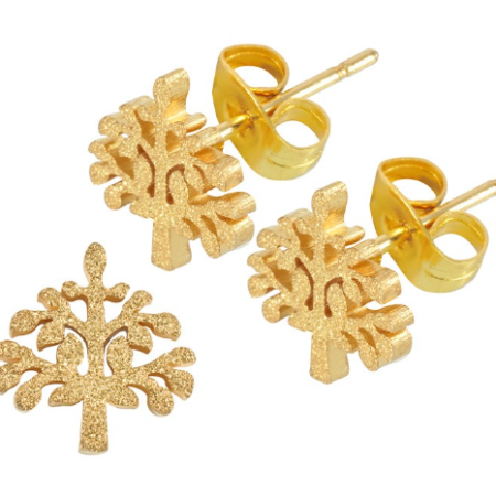 Σκουλαρίκι ανοξείδωτο ατσάλι δέντρο 9mm/8.4mm επιχρυσωμένο sk46