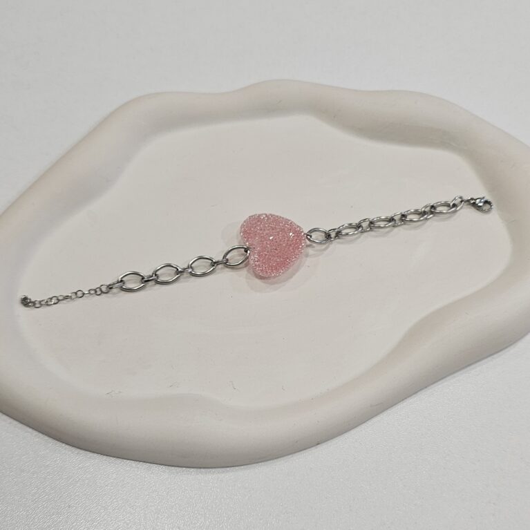 Βραχιόλι ανοξείδωτο ατσάλι καρδούλα ζαχαρωτό επιπλατινωμένο v25