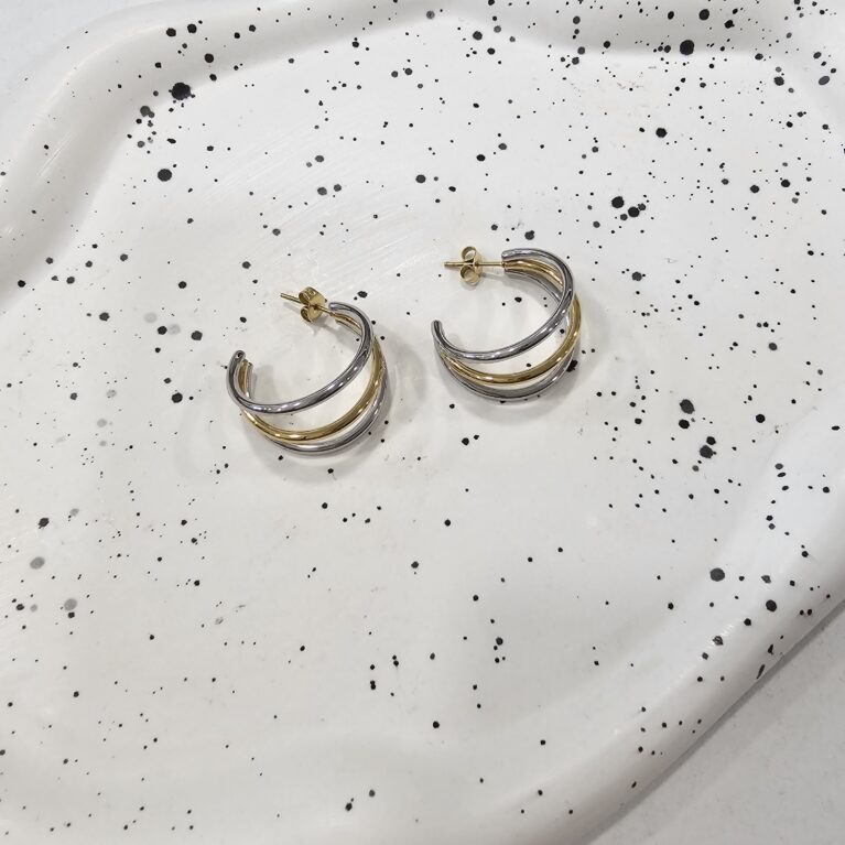 Σκουλαρίκι ανοξείδωτο ατσάλι 2.4εκ επιπλατινωμένο και επιχρυσωμένο sk58