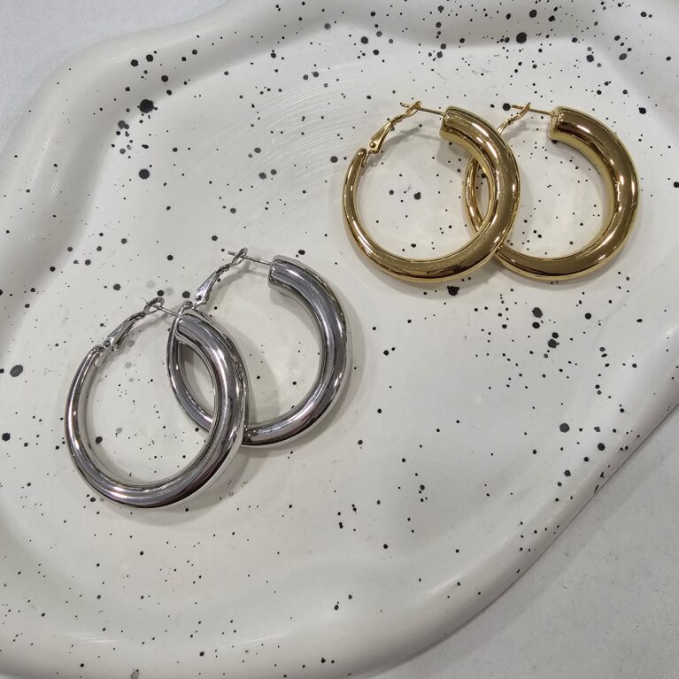 Σκουλαρίκι ανοξείδωτο ατσάλι 4x4.5εκ επιπλατινωμένο και επιχρυσωμένο sk65