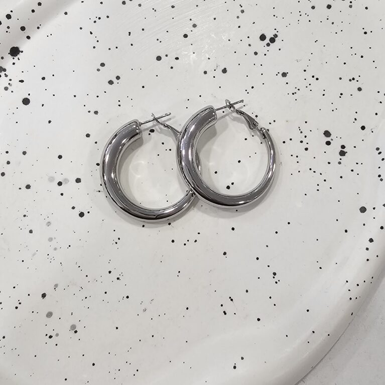 Σκουλαρίκι ανοξείδωτο ατσάλι 3×3.4εκ επιπλατινωμένο sk61