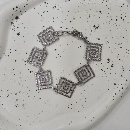 Βραχιόλι τετράγωνη σπείρα ανοξείδωτο ατσάλι επιπλατινωμένο v55