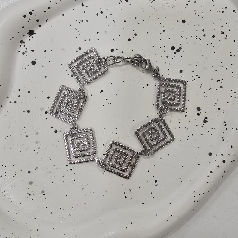 Βραχιόλι τετράγωνη σπείρα ανοξείδωτο ατσάλι επιπλατινωμένο v55