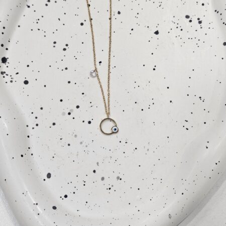 Κολιέ μάτι με κρύσταλλάκι ανοξείδωτο ατσάλι επιχρυσωμένο και επιπλατινωμένο k67