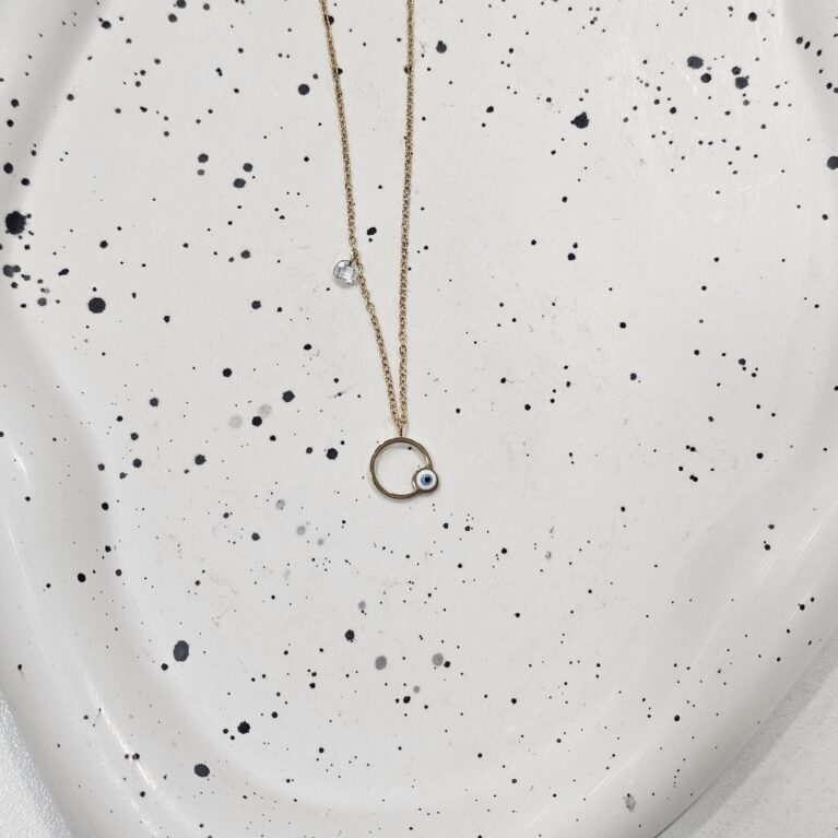 Κολιέ μάτι με κρύσταλλάκι ανοξείδωτο ατσάλι επιχρυσωμένο και επιπλατινωμένο k67