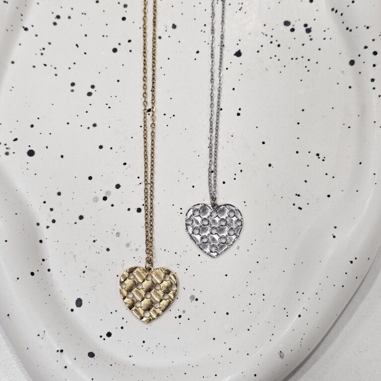 Κολιέ καρδιά ανοξείδωτο ατσάλι επιπλατινωμένο k65