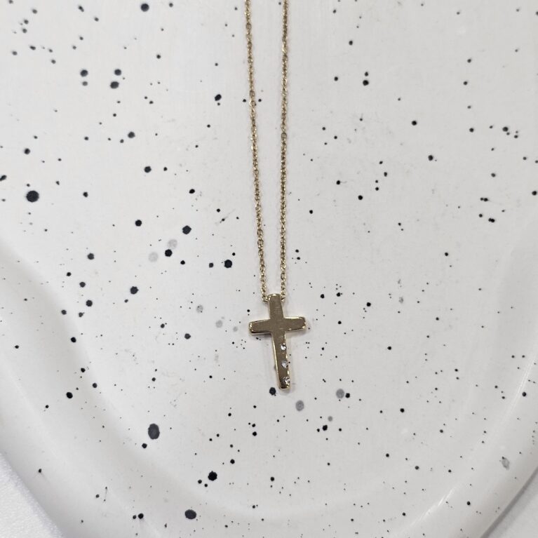 Κολιέ σταυρουδάκι με ζιργκόν ανοξείδωτο ατσάλι επιχρυσωμένο k60