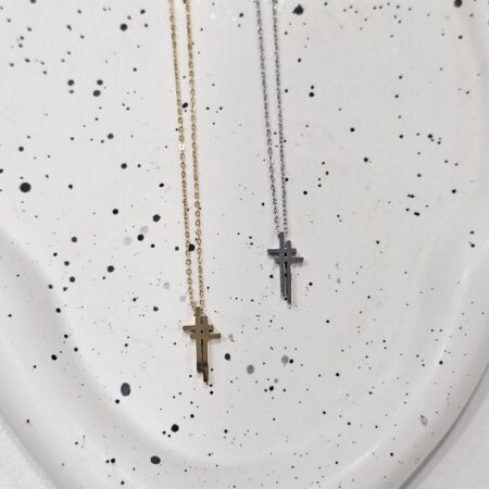 Κολιέ σταυρουδάκι ανοξείδωτο ατσάλι επιχρυσωμένο και επιπλατινωμένο k59