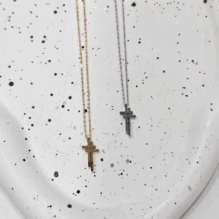 Κολιέ σταυρουδάκι ανοξείδωτο ατσάλι επιχρυσωμένο και επιπλατινωμένο k59