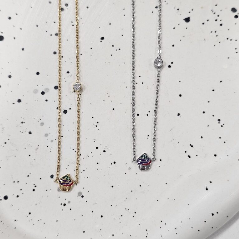 Κολιέ cupcake ανοξείδωτο ατσάλι με ζιργκόν επιπλατινωμένο και επιχρυσωμένο k48