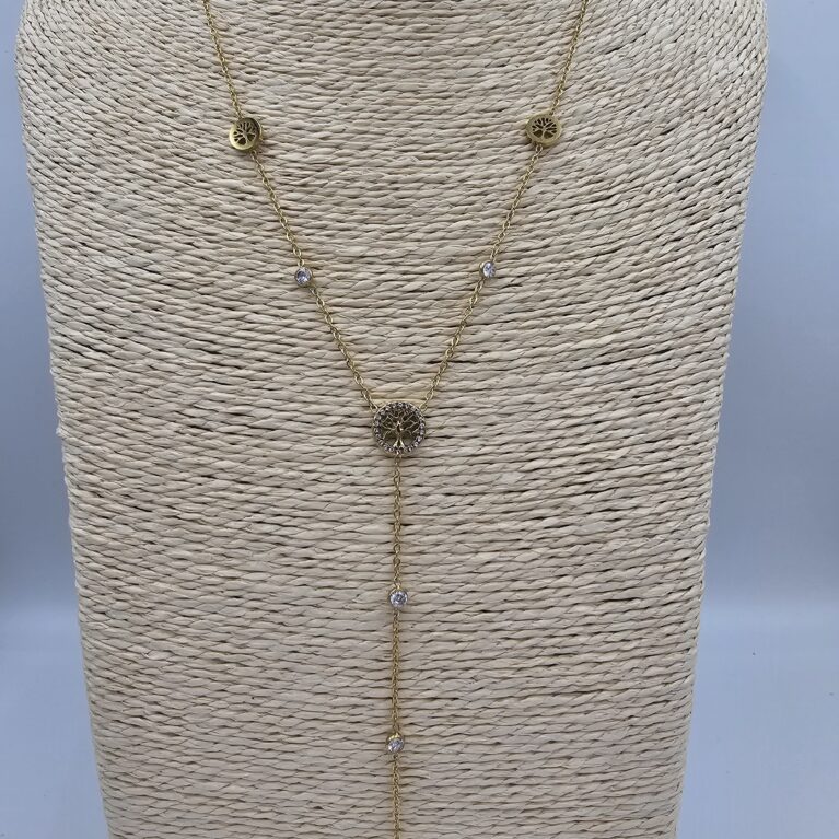 Κολιέ γραβάτα δέντρο ζωής ανοξείδωτο ατσάλι επιχρυσωμένο και επιπλατινωμένο k69