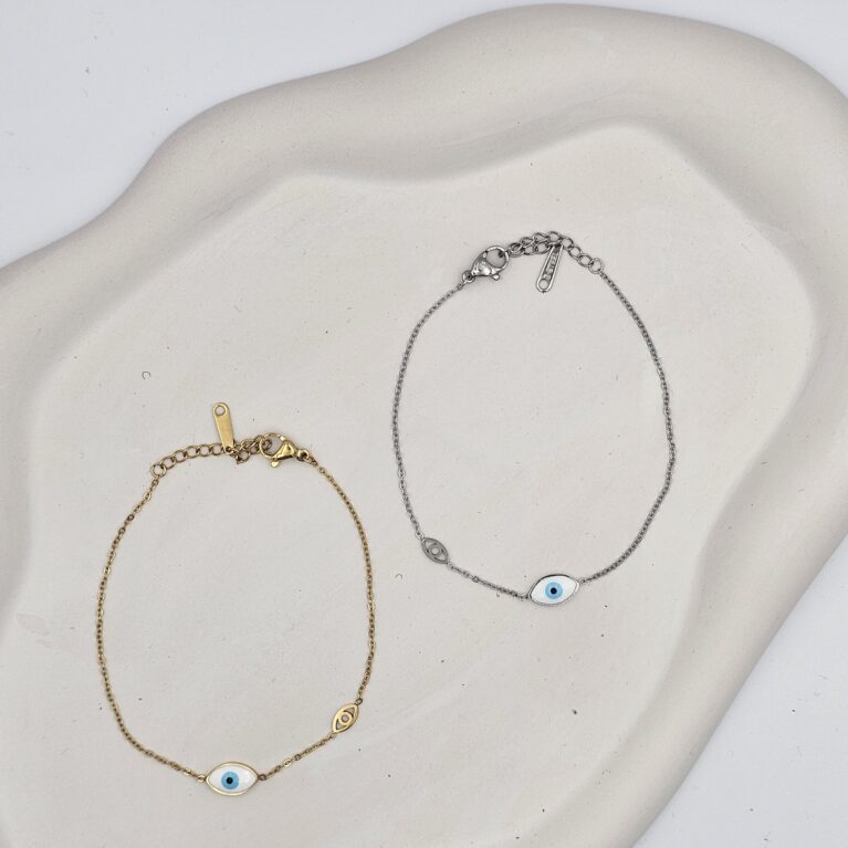 Βραχιόλι διπλό ματάκι ανοξείδωτο ατσάλι επιχρυσωμένο και επιπλατινωμένο v62