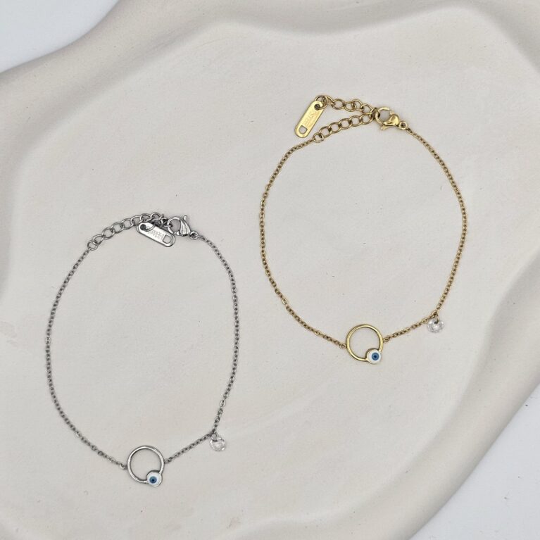 Βραχιόλι μάτι με κρύσταλλο ανοξείδωτο ατσάλι επιχρυσωμένο και επιπλατινωμένο v61