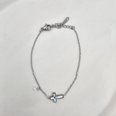 Βραχιόλι σταυρός με κρύσταλλο ανοξείδωτο ατσάλι επιπλατινωμένο v03