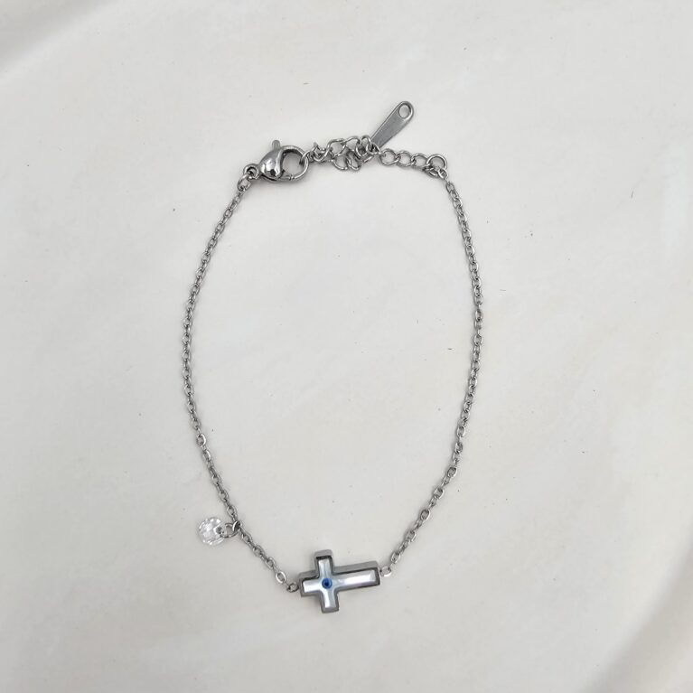 Βραχιόλι σταυρός με κρύσταλλο ανοξείδωτο ατσάλι επιπλατινωμένο v03