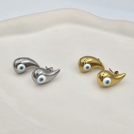 Σκουλαρίκι σταγόνα με μάτι ανοξείδωτο ατσάλι 2εκ επιπλατινωμένο και επιχρυσωμένο sk76