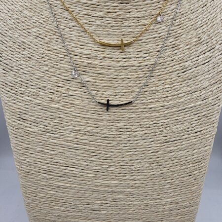 Κολιέ σταυρός με κρυσταλλάκι ανοξείδωτο ατσάλι επιπλατινωμένο και επιχρυσωμένο k58