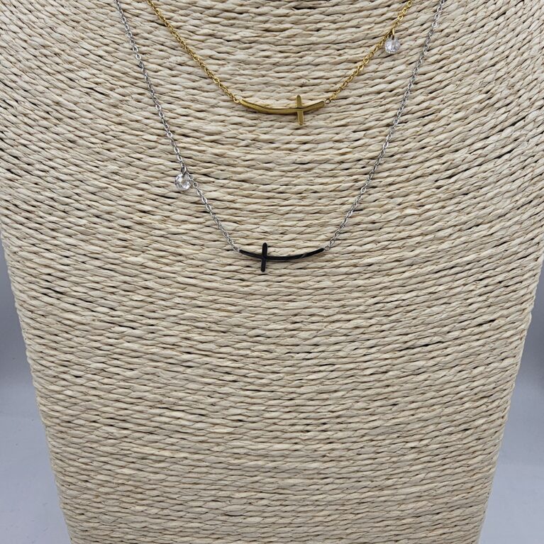 Κολιέ σταυρός με κρυσταλλάκι ανοξείδωτο ατσάλι επιπλατινωμένο και επιχρυσωμένο k58