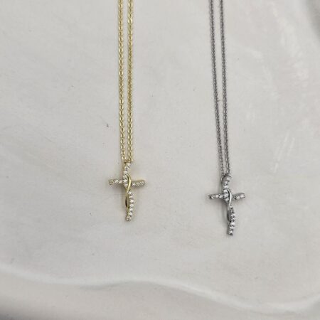 Κολιέ σταυρός με ζιργκόν ανοξείδωτο ατσάλι επιχρυσωμένο και επιπλατινωμένο k135