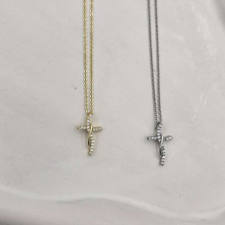 Κολιέ σταυρός με ζιργκόν ανοξείδωτο ατσάλι επιχρυσωμένο και επιπλατινωμένο k135